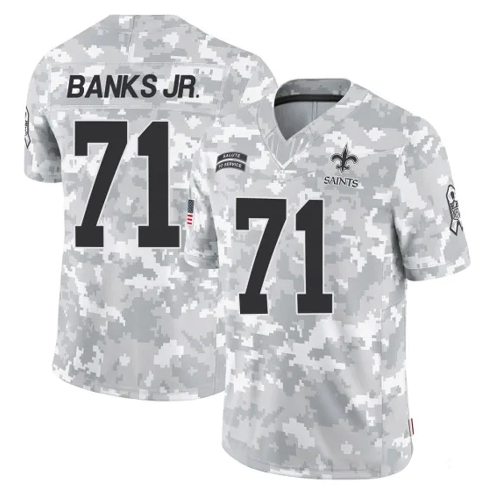 Parkc NO.Saints #71 Kelvin Banks Jr. Player Arctic Camo Salute To Service Limited Game Stitched Jerseys
