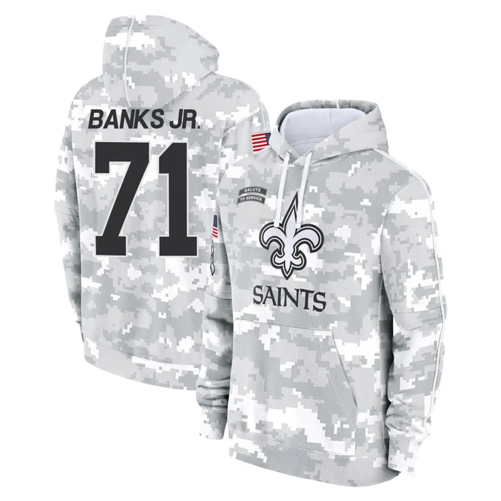 Parkc NO.Saints #71 Kelvin Banks Jr. Player Arctic Camo Salute to Service Pullover Hoodies Limited Game Stitched Jerseys