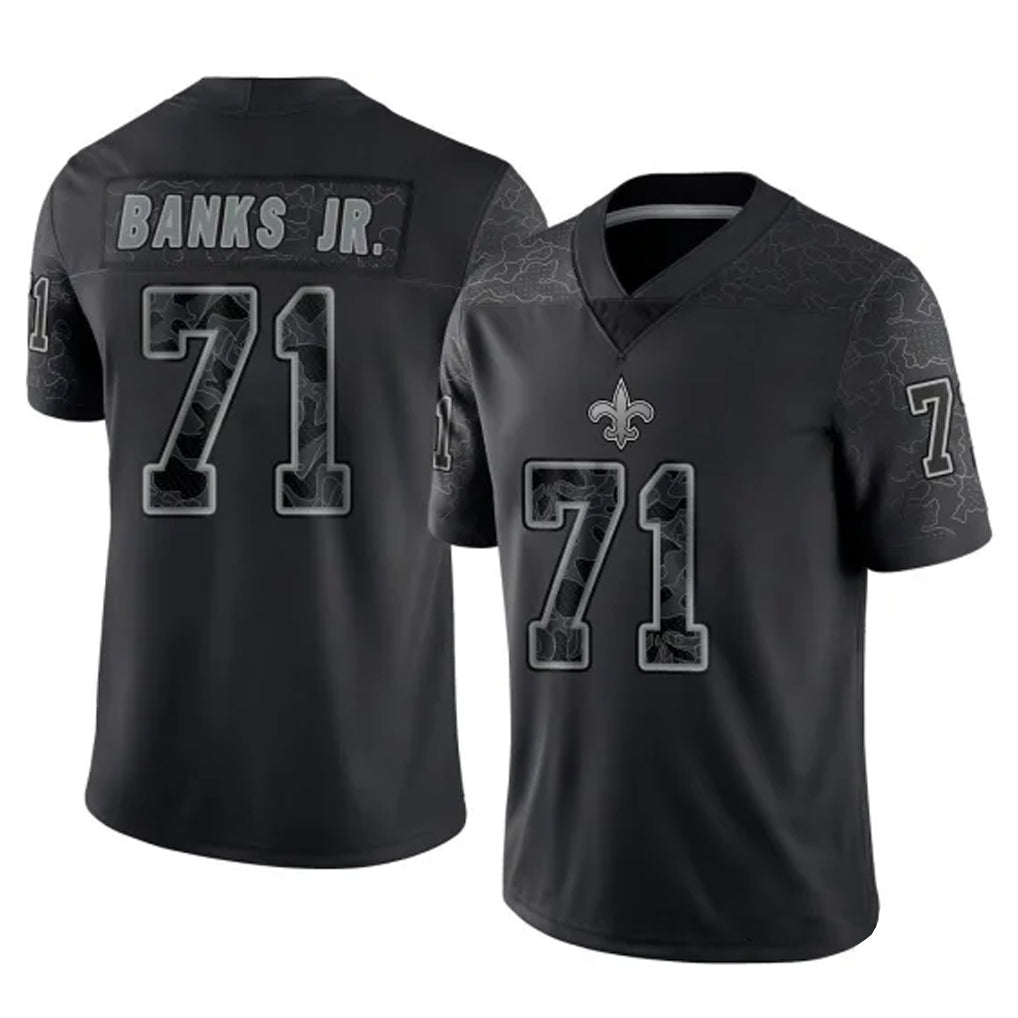 Parkc NO.Saints #71 Kelvin Banks Jr. Player Black Limited Reflective Home Game Stitched Jerseys