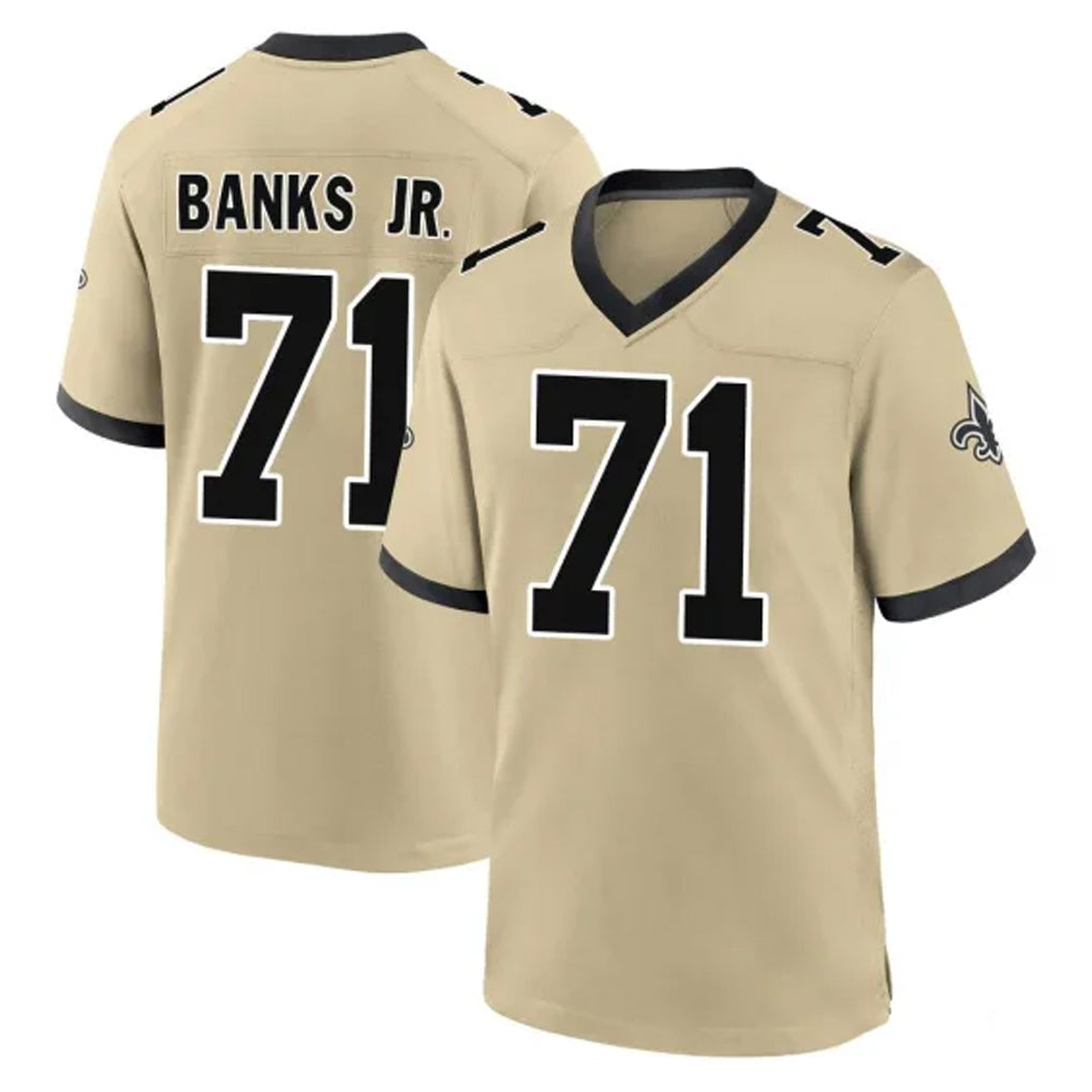 Parkc NO.Saints #71 Kelvin Banks Jr. Player Gold Home Game Stitched Jerseys