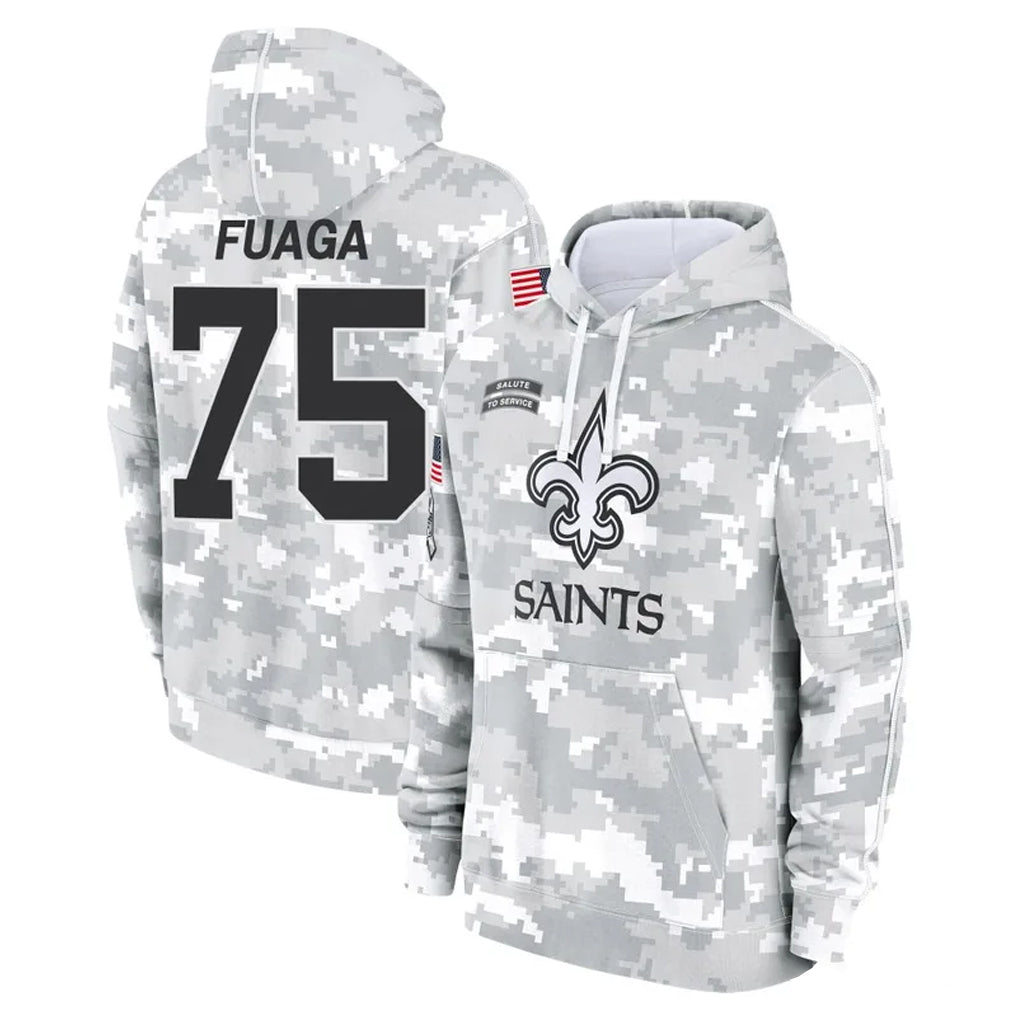 Parkc NO.Saints #75 Taliese Fuaga Player Arctic Camo Salute to Service Pullover Hoodies Limited Game Stitched Jerseys