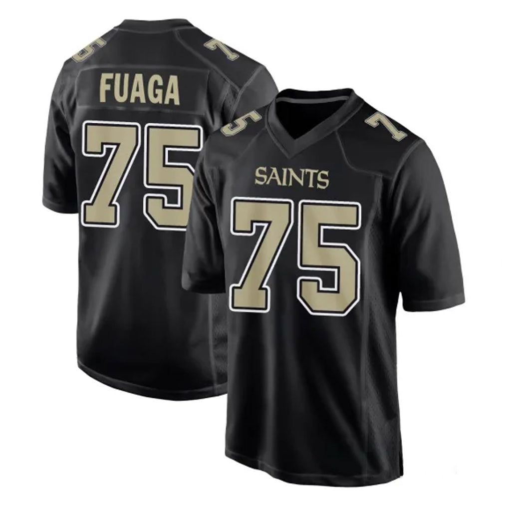 Parkc NO.Saints #75 Taliese Fuaga Player Black Carbon Fashion Home Game Stitched Jerseys