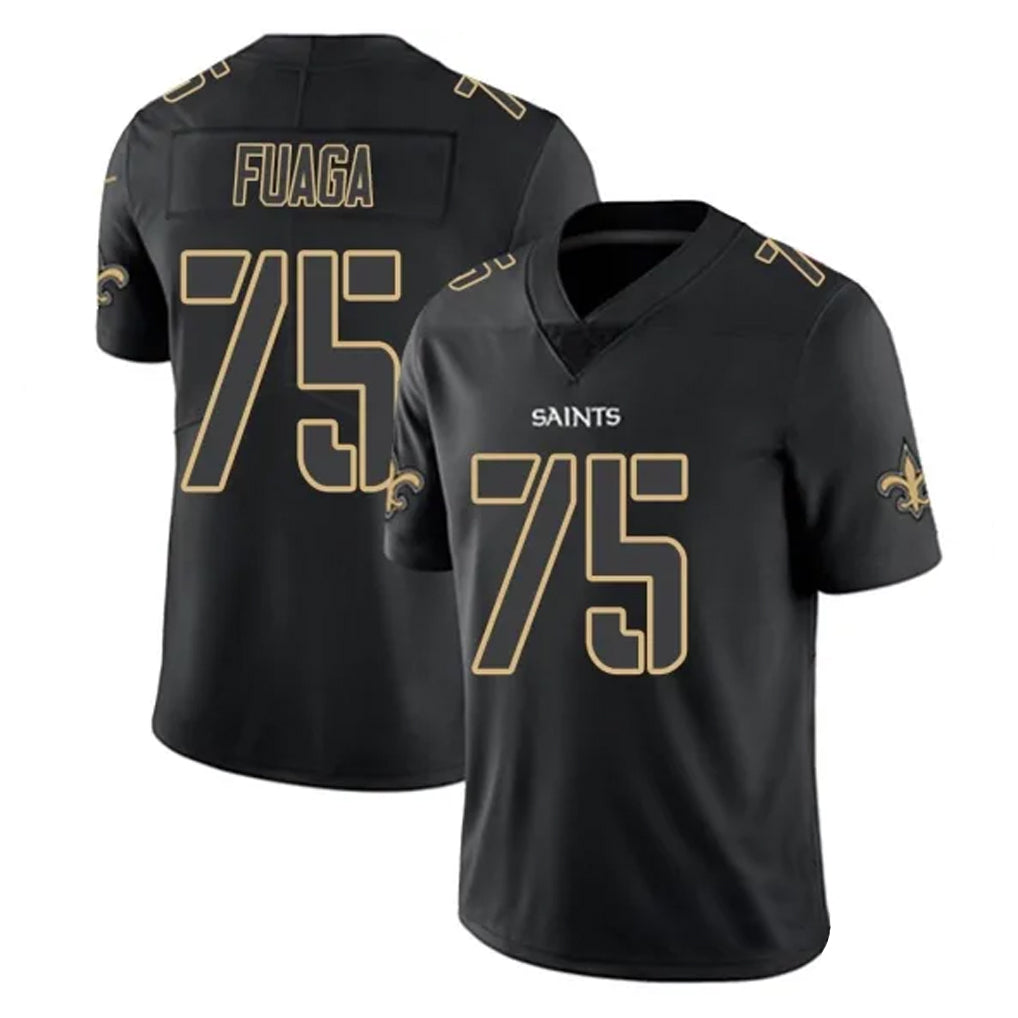 Parkc NO.Saints #75 Taliese Fuaga Player Black Impact Limited Home Game Stitched Jerseys