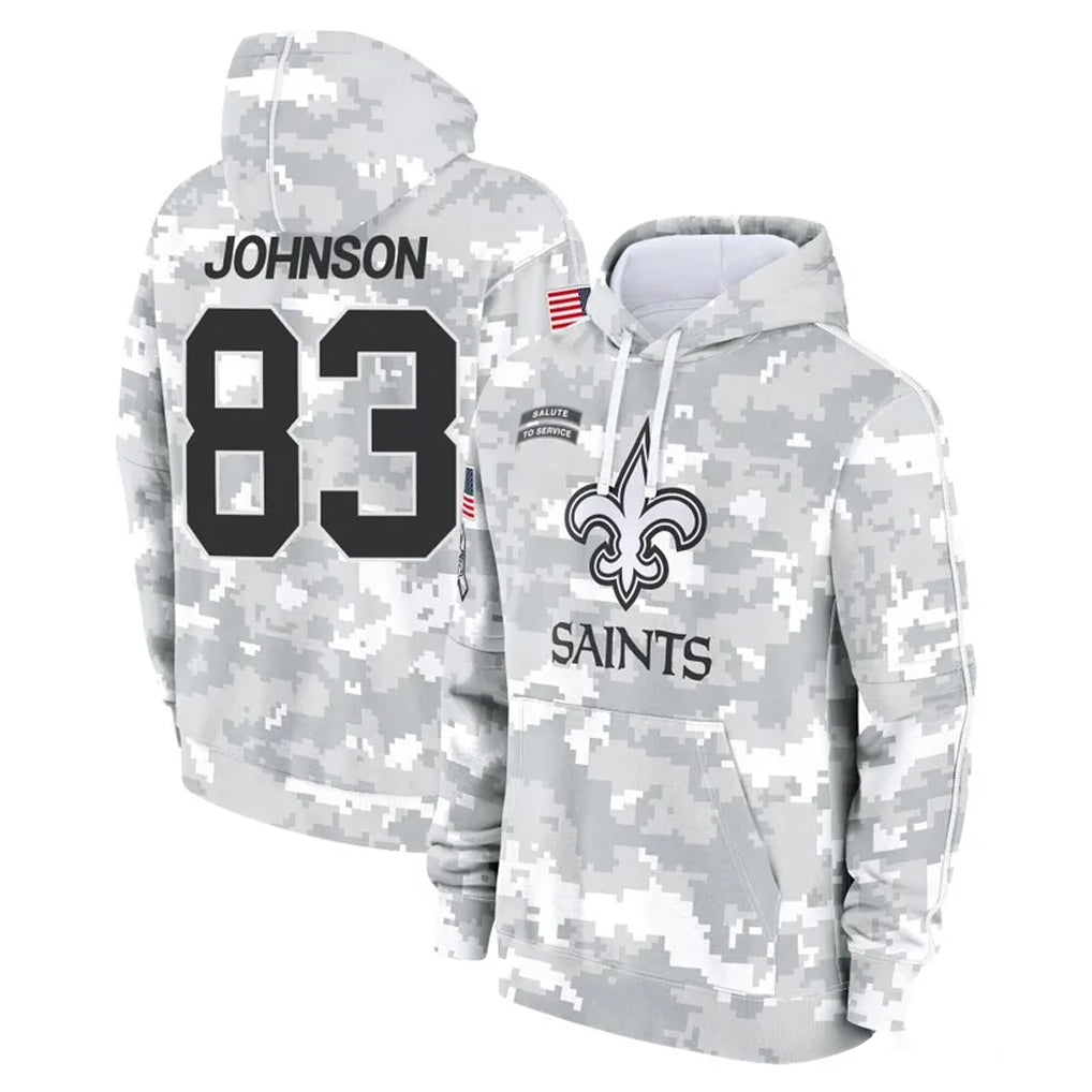 Parkc NO.Saints #83 Juwan Johnson Player Arctic Camo Salute to Service Pullover Hoodies Limited Game Stitched Jerseys