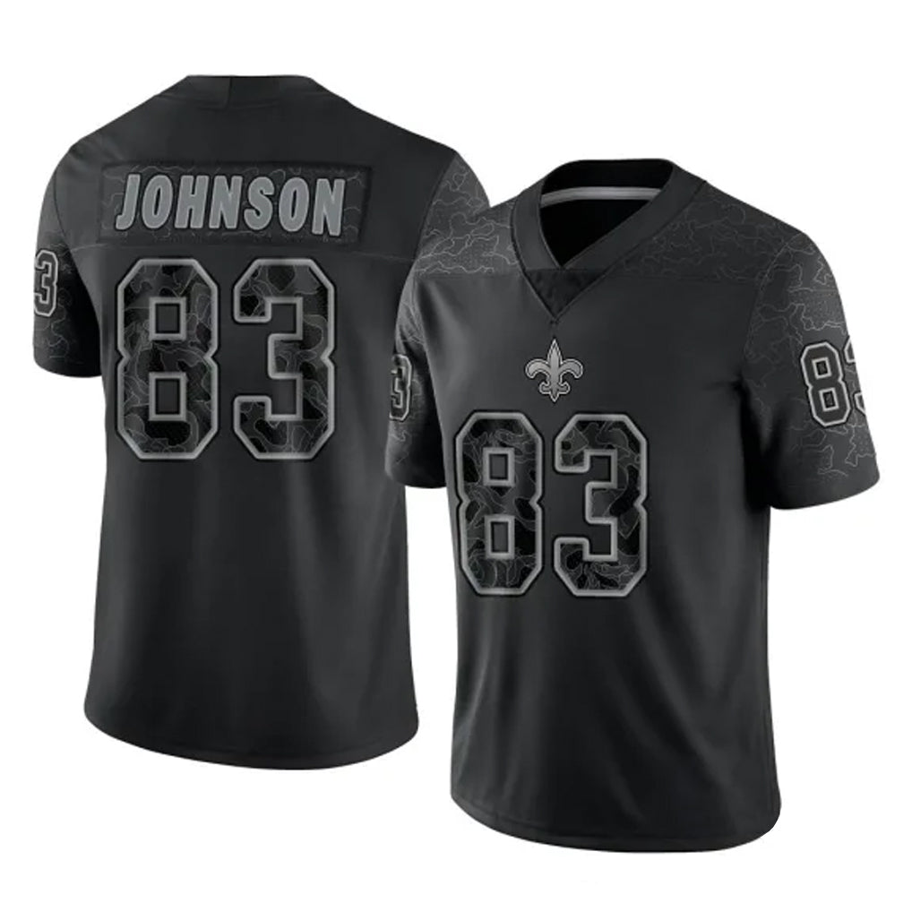 Parkc NO.Saints #83 Juwan Johnson Player Black Limited Reflective Home Game Stitched Jerseys