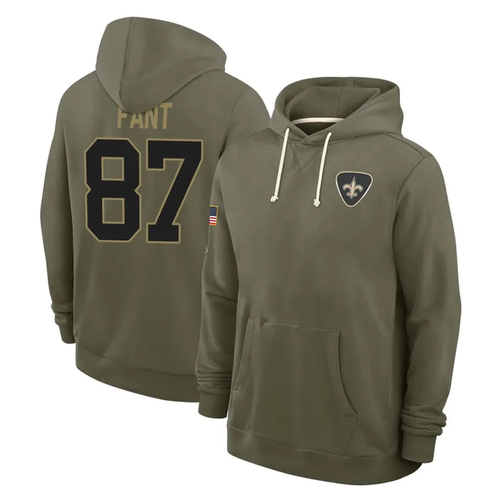 Parkc NO.Saints #87 Noah Fant Player Olive Salute to Service Pullover Hoodies Limited Stitched Jerseys
