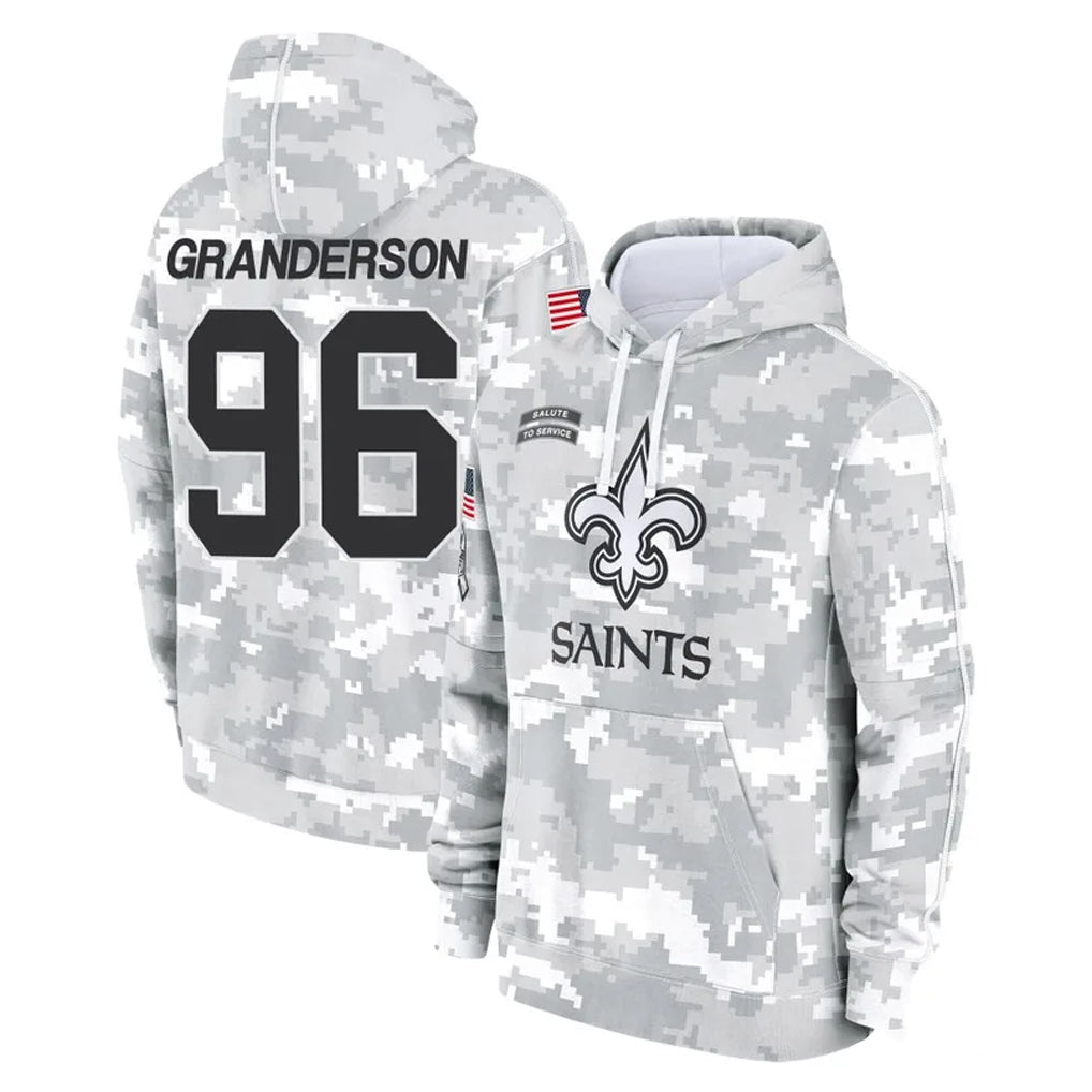 Parkc NO.Saints #96 Carl Granderson Player Arctic Camo Salute to Service Pullover Hoodies Limited Game Stitched Jerseys