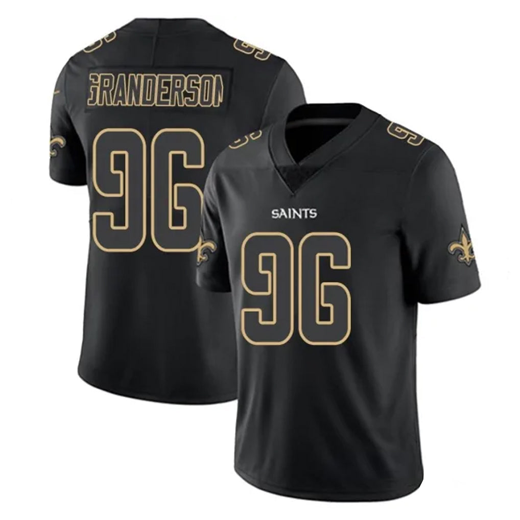Parkc NO.Saints #96 Carl Granderson Player Black Impact Limited Home Game Stitched Jerseys