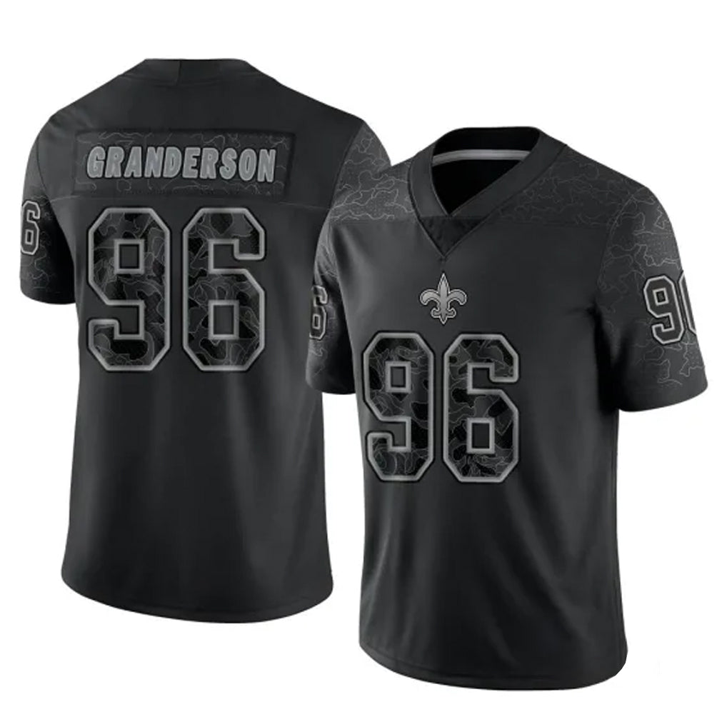 Parkc NO.Saints #96 Carl Granderson Player Black Limited Reflective Home Game Stitched Jerseys