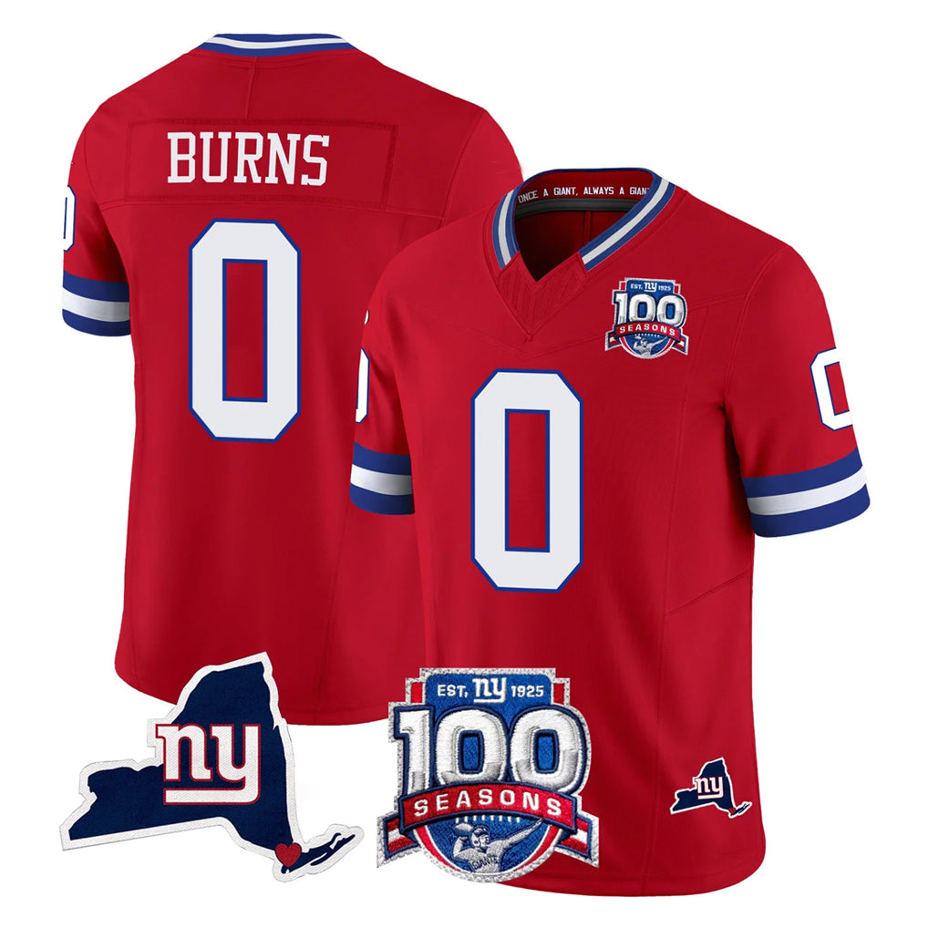 Parkc NY.Giants #0 Brian Burns Player Red 100th Season & State Patch Vapor Limited Home Game Stitched Jerseys