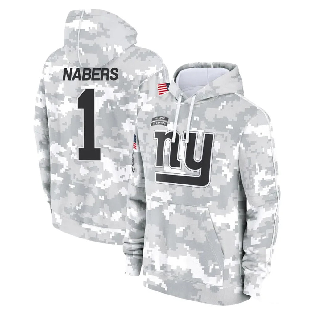 Parkc NY.Giants #1 Malik Nabers Player Arctic Camo Salute to Service Pullover Hoodies Limited Game Stitched Jerseys