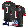 Parkc NY.Giants #1 Malik Nabers Player Black 100th Season & State Patch Vapor Limited Home Game Stitched Jerseys