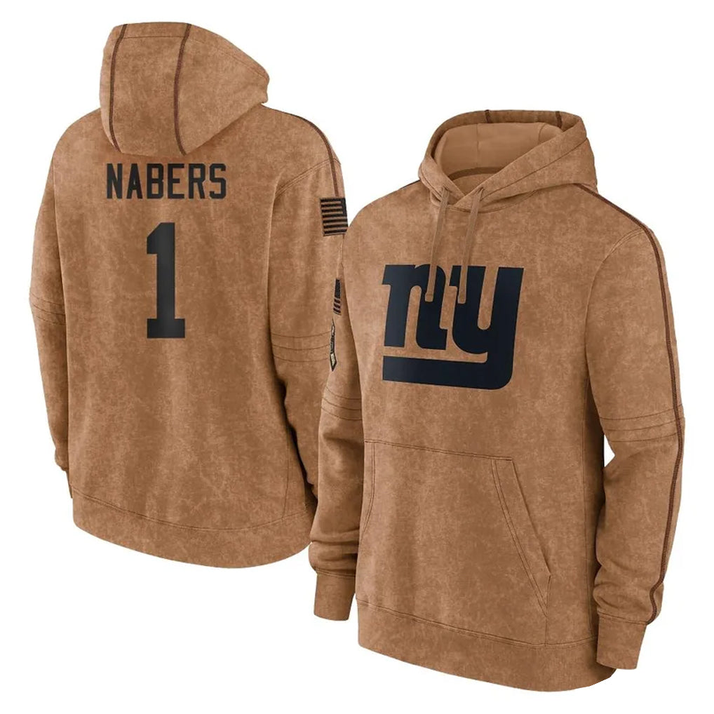 Parkc NY.Giants #1 Malik Nabers Player Brown Salute to Service Pullover Hoodies Limited Game Stitched Jerseys