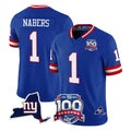 Parkc NY.Giants #1 Malik Nabers Player Royal 100th Season & State Patch Vapor Limited Home Game Stitched Jerseys