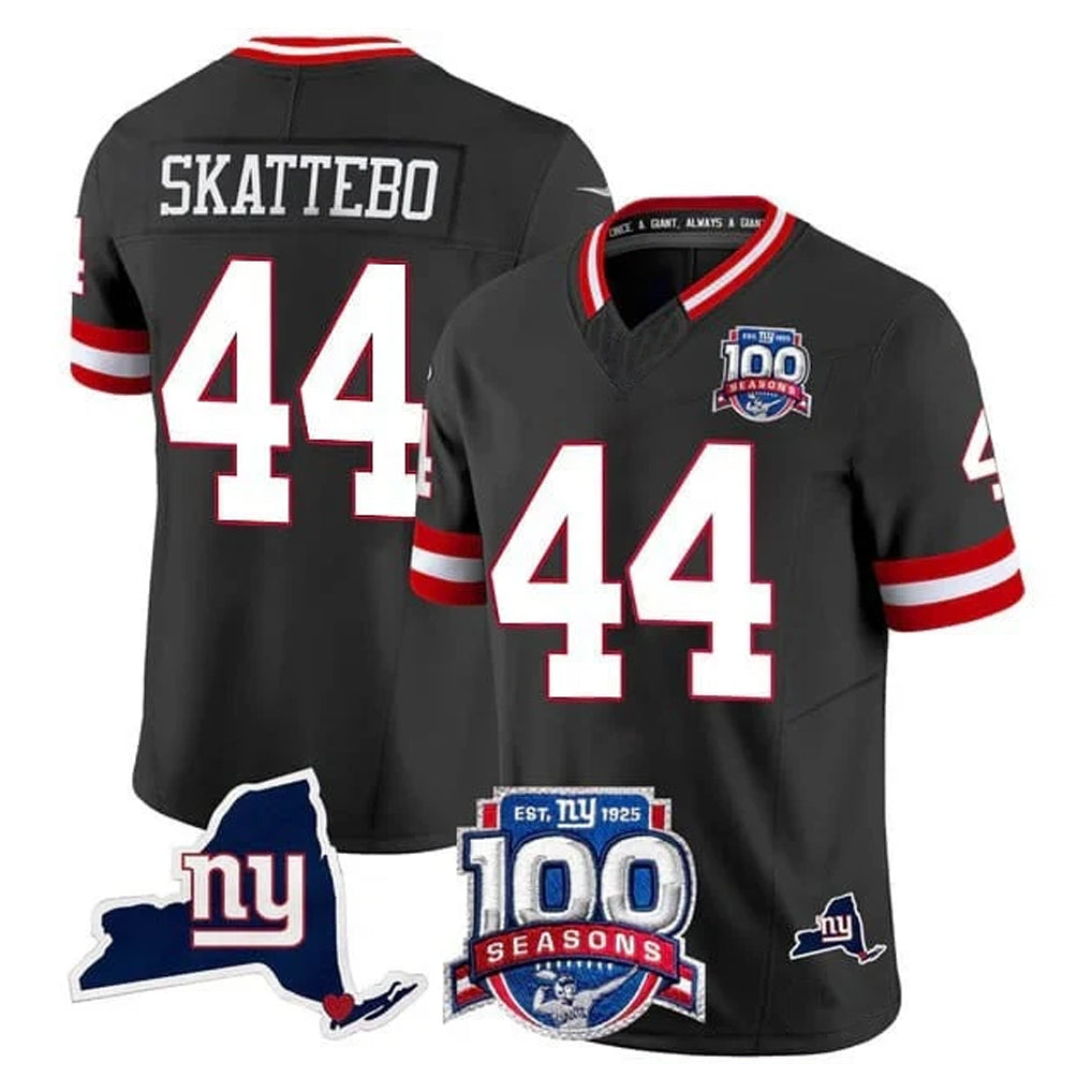 Parkc NY.Giants #44 Cam Skattebo Player Black 100th Season & State Patch Vapor Limited Home Game Stitched Jerseys