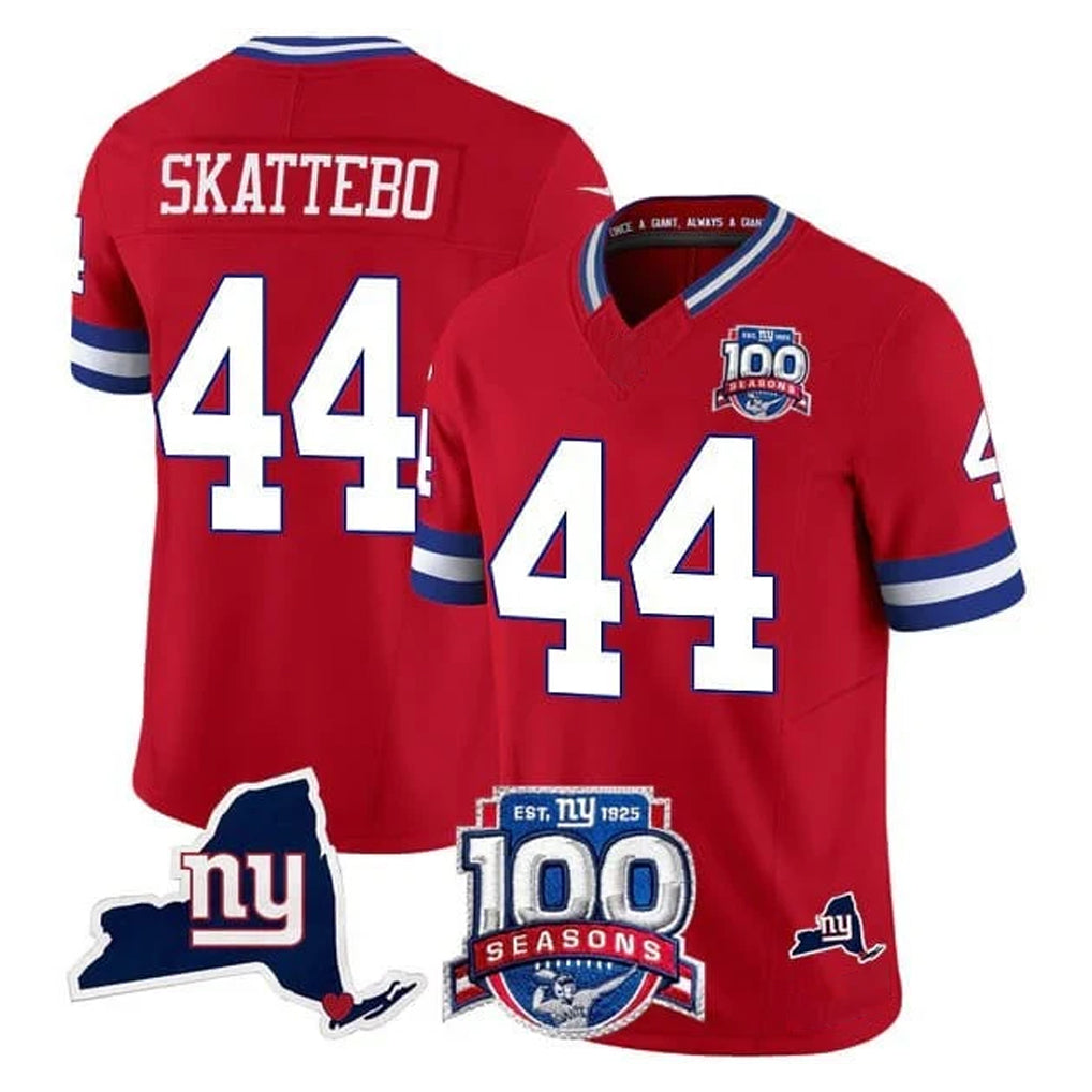 Parkc NY.Giants #44 Cam Skattebo Player Red 100th Season & State Patch Vapor Limited Home Game Stitched Jerseys