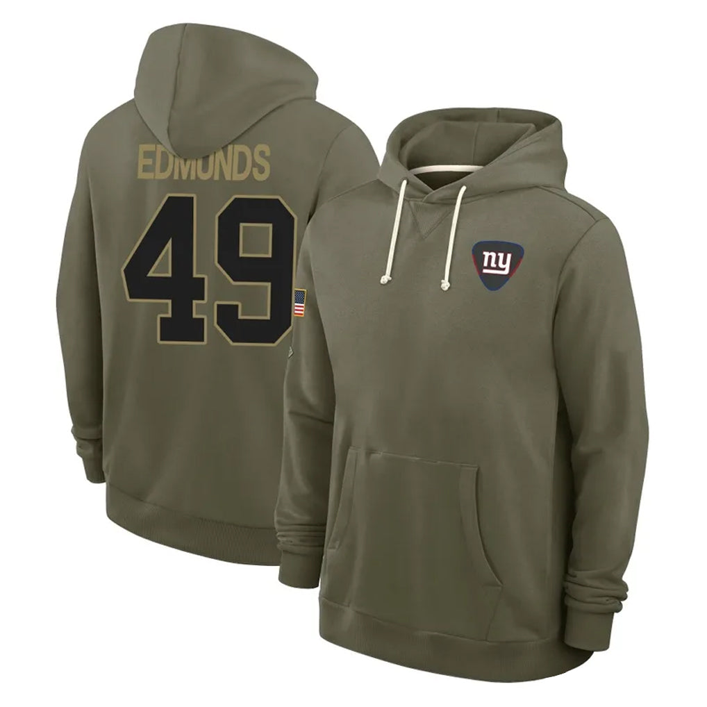 Parkc NY.Giants #49 Tremaine Edmunds Player Olive Salute to Service Pullover Hoodies Limited Stitched Jerseys