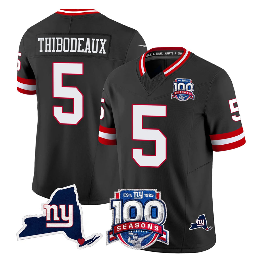 Parkc NY.Giants #5 Kayvon Thibodeaux Player Black 100th Season & State Patch Vapor Limited Home Game Stitched Jerseys