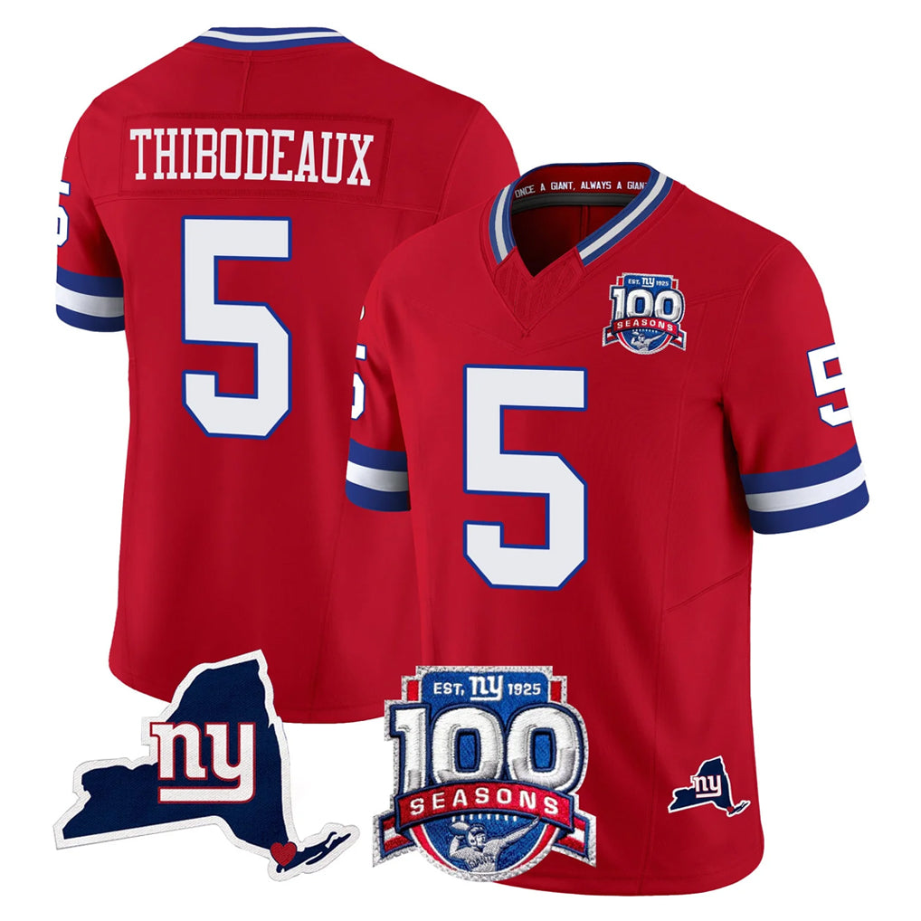 Parkc NY.Giants #5 Kayvon Thibodeaux Player Red 100th Season & State Patch Vapor Limited Home Game Stitched Jerseys
