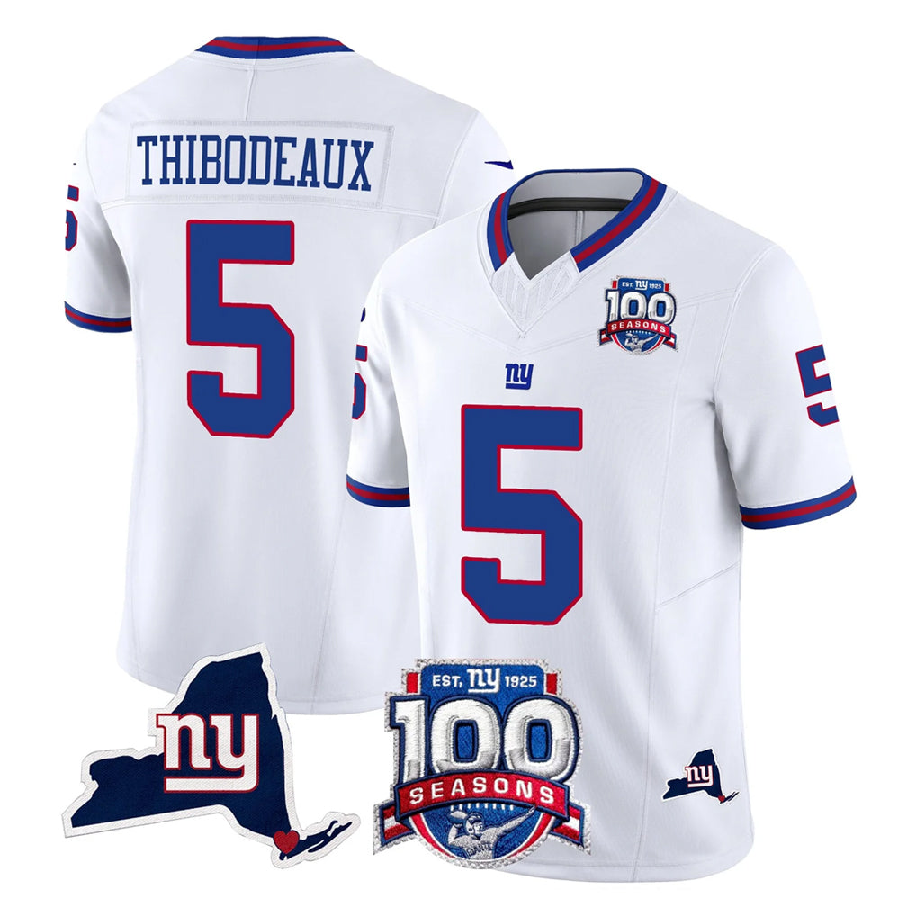 Parkc NY.Giants #5 Kayvon Thibodeaux Player White 100th Season & State Patch Vapor Limited Home Game Stitched Jerseys
