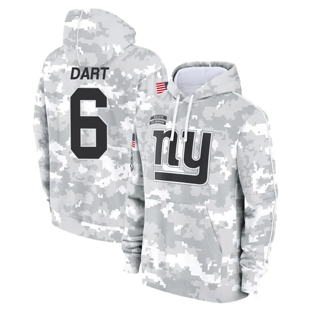 Parkc NY.Giants #6 Jaxson Dart Player Arctic Camo Salute to Service Pullover Hoodies Limited Game Stitched Jerseys