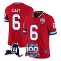Parkc NY.Giants #6 Jaxson Dart Player Red 100th Season & State Patch Vapor Limited Home Game Stitched Jerseys