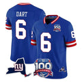 Parkc NY.Giants #6 Jaxson Dart Player Royal 100th Season & State Patch Vapor Limited Home Game Stitched Jerseys
