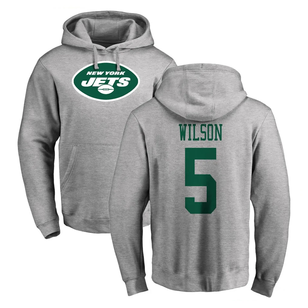 Parkc NY.Jets #5 Garrett Wilson Player Gray LOGO Pullover Hoodies Limited Game Stitched Jerseys