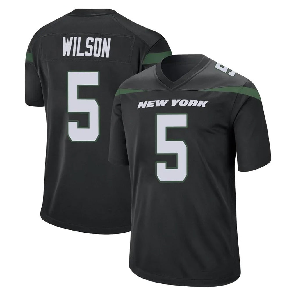 Parkc NY.Jets #5 Garrett Wilson Player Stealth Black Home Game Stitched Jerseys
