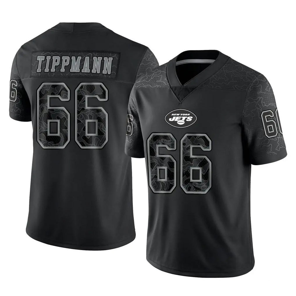 Parkc NY.Jets #66 Joe Tippmann Player Stealth Black Limited Reflective Home Game Stitched Jerseys