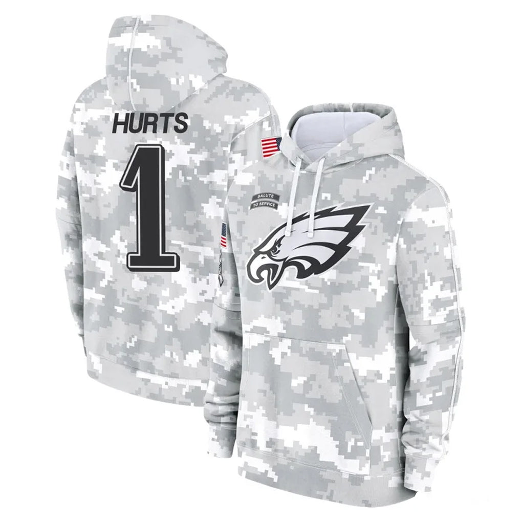Parkc P.Eagles #1 Jalen Hurts Player Arctic Camo Salute to Service Pullover Hoodies Limited Game Stitched Jerseys