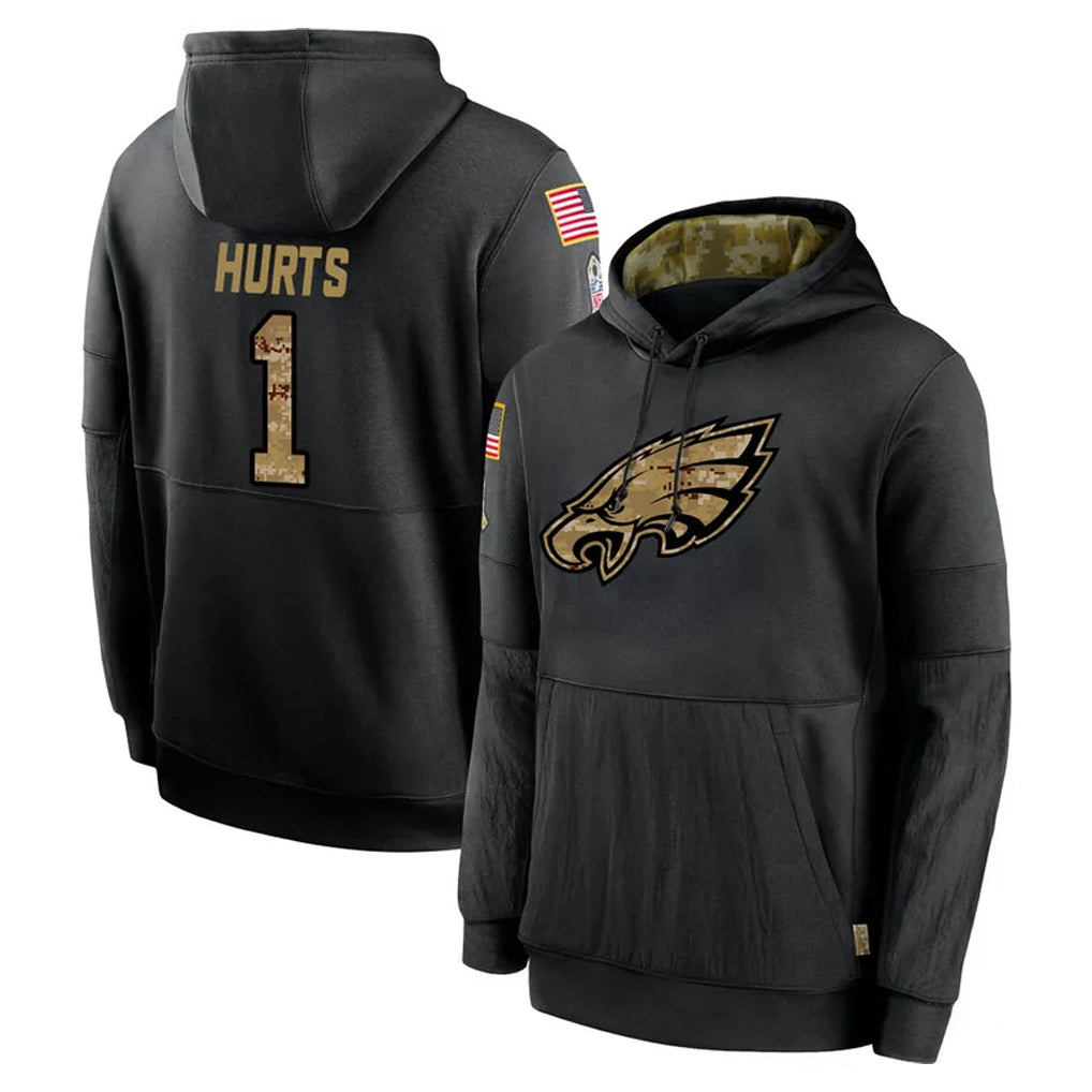 Parkc P.Eagles #1 Jalen Hurts Player Black Salute to Service Hoodies Limited Game Stitched Jerseys