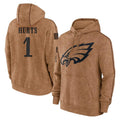 Parkc P.Eagles #1 Jalen Hurts Player Brown Salute to Service Pullover Hoodies Limited Game Stitched Jerseys