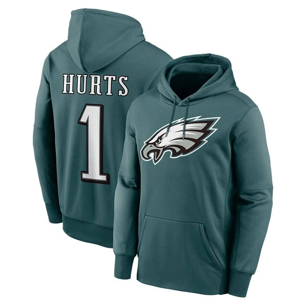 Parkc P.Eagles #1 Jalen Hurts Player Midnight Green Performance Pullover Hoodies Home Game Stitched Jerseys
