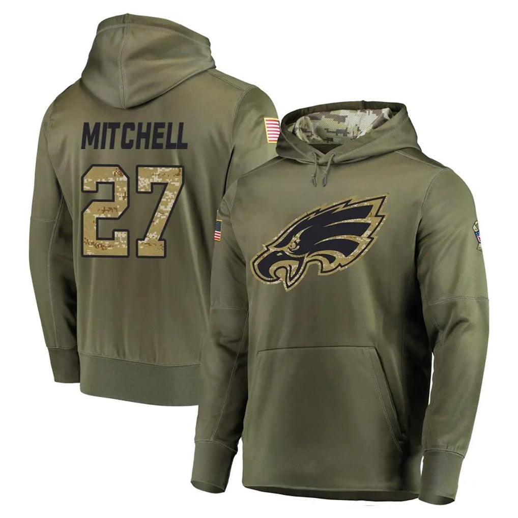 Parkc P.Eagles #27 Quinyon Mitchell Player Olive Salute to Service Pullover Hoodies Home Game Stitched Jerseys