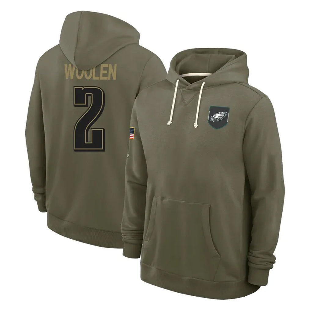 Parkc P.Eagles #2 Riq Woolen Player Olive Salute to Service Pullover Hoodies Limited Stitched Jerseys