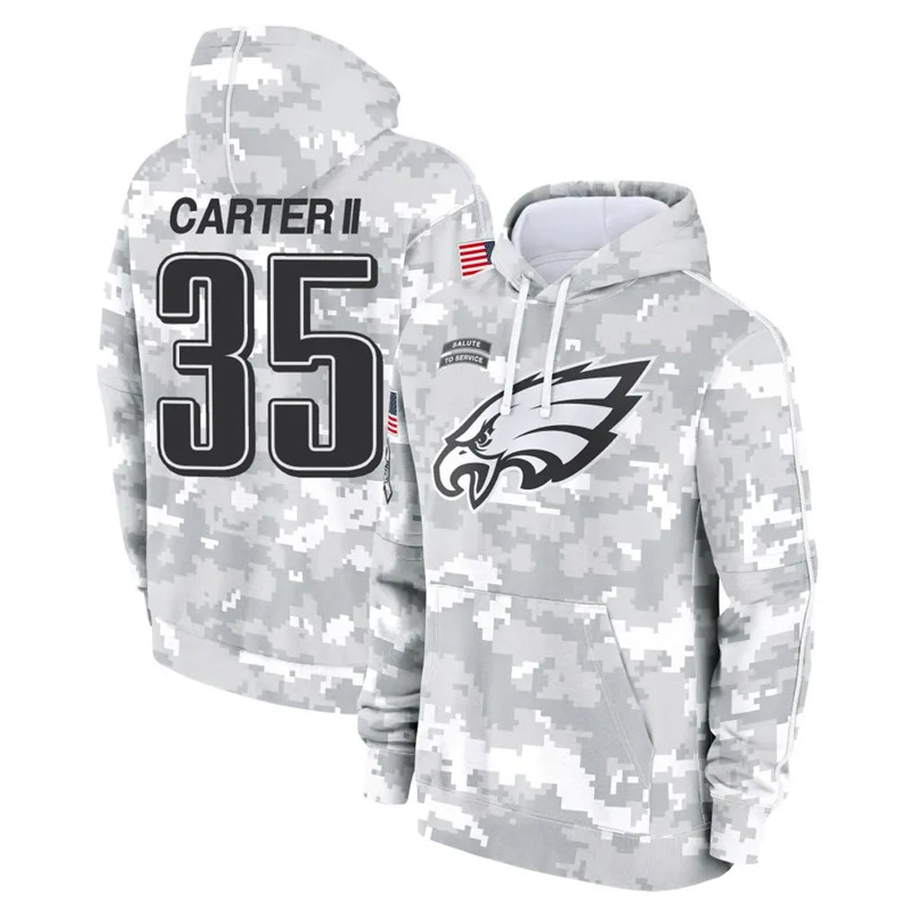 Parkc P.Eagles #35 Michael Carter II Player Arctic Camo Salute to Service Pullover Hoodies Limited Game Stitched Jerseys