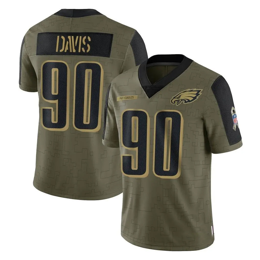 Parkc P.Eagles #90 Jordan Davis Player Olive Salute To Service Limited Game Stitched Jerseys