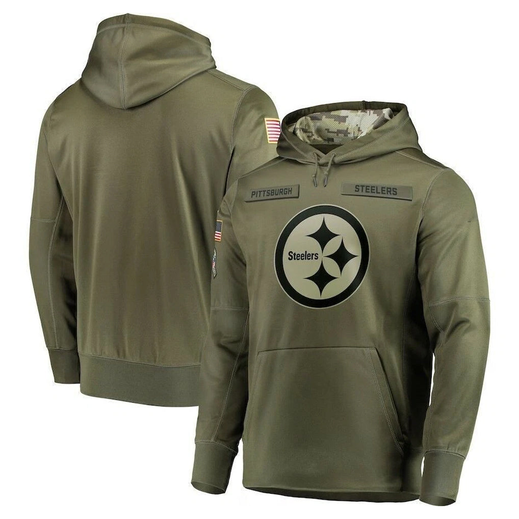 Parkc P.Steelers Olive Salute to Service Pullover Hoodie Home Game Blank Player Stitched Jerseys