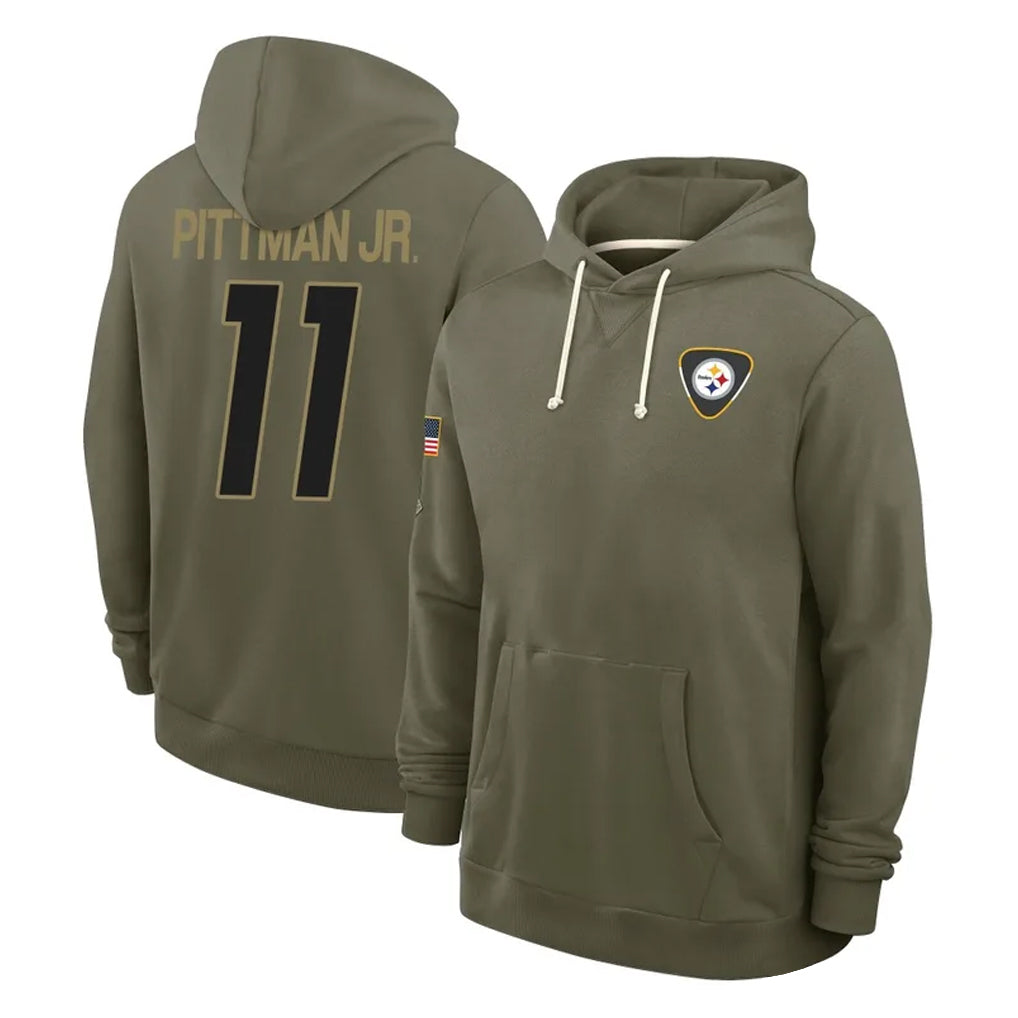 Parkc P.Steelers #11 Michael Pittman Jr. Player Olive Salute to Service Pullover Hoodies Limited Stitched Jerseys