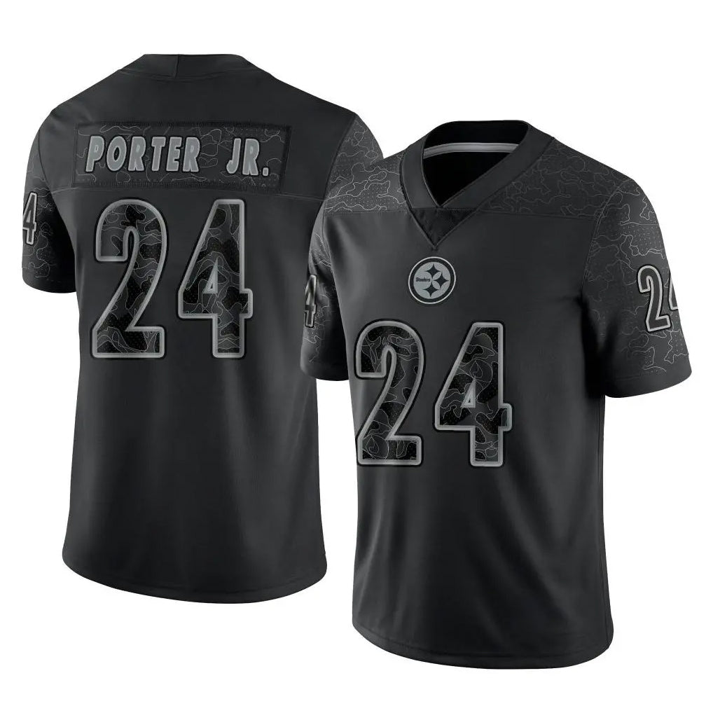 Parkc P.Steelers #24 Joey Porter Jr. Player Black Reflective Limited Home Game Stitched Jerseys