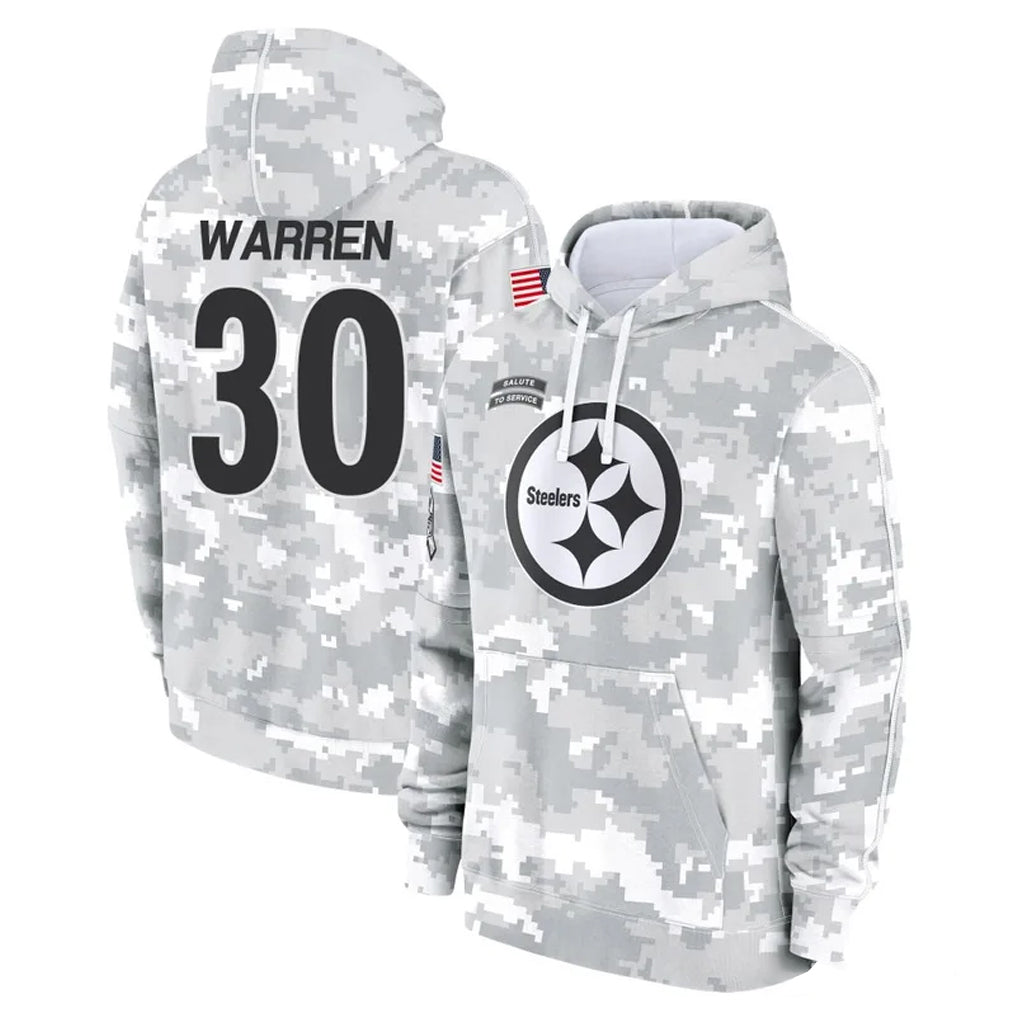 Parkc P.Steelers #30 Jaylen Warren Player Arctic Camo Limited Salute to Service Pullover Hoodies Game Stitched Jerseys