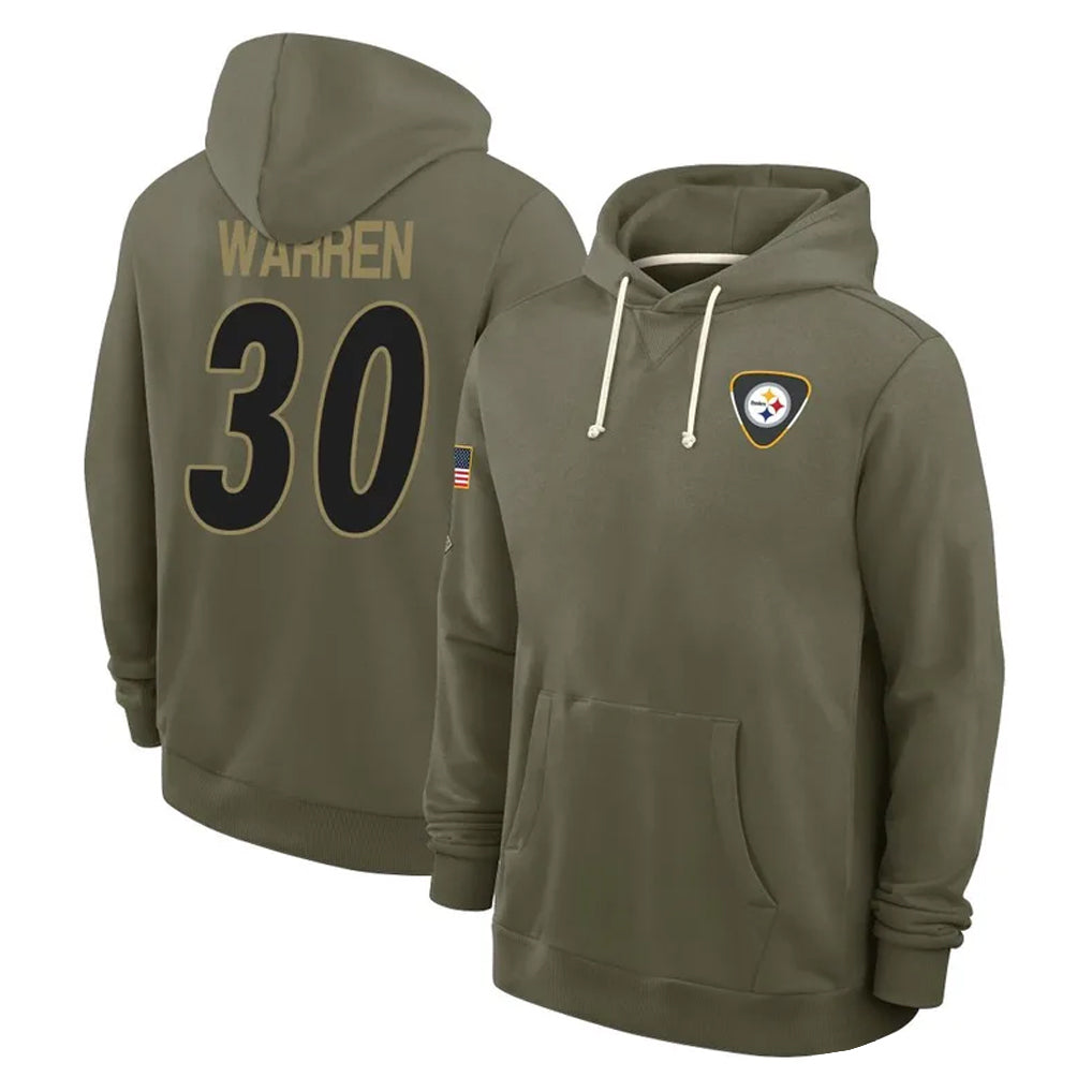 Parkc P.Steelers #30 Jaylen Warren Player Olive Salute to Service Pullover Hoodies Limited Stitched Jerseys