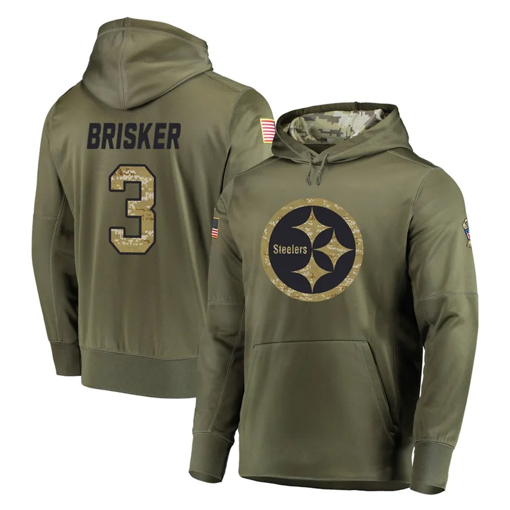 Parkc P.Steelers #3 Jaquan Brisker Player Olive Salute to Service Pullover Hoodie Home Game Stitched Jerseys