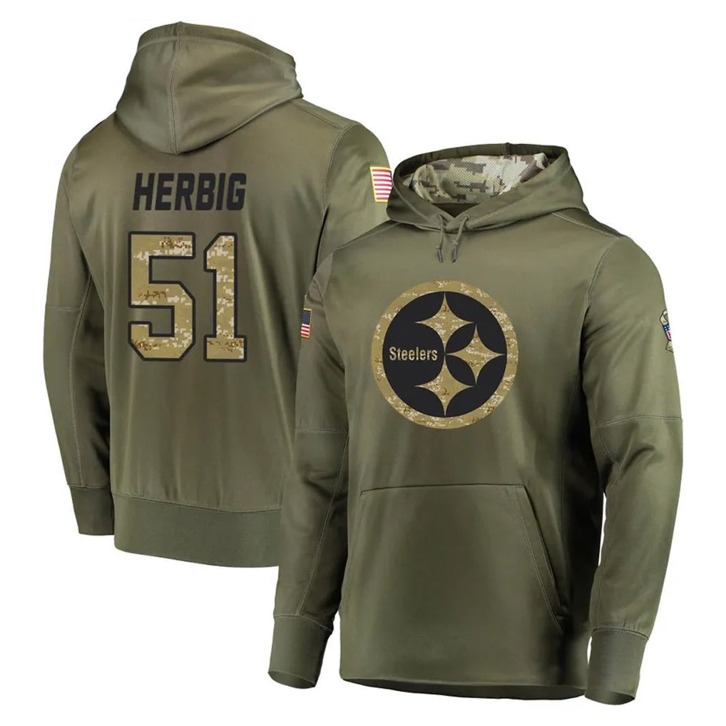 Parkc P.Steelers #51 Nick Herbig Player Olive Salute to Service Pullover Hoodie Home Game Stitched Jerseys