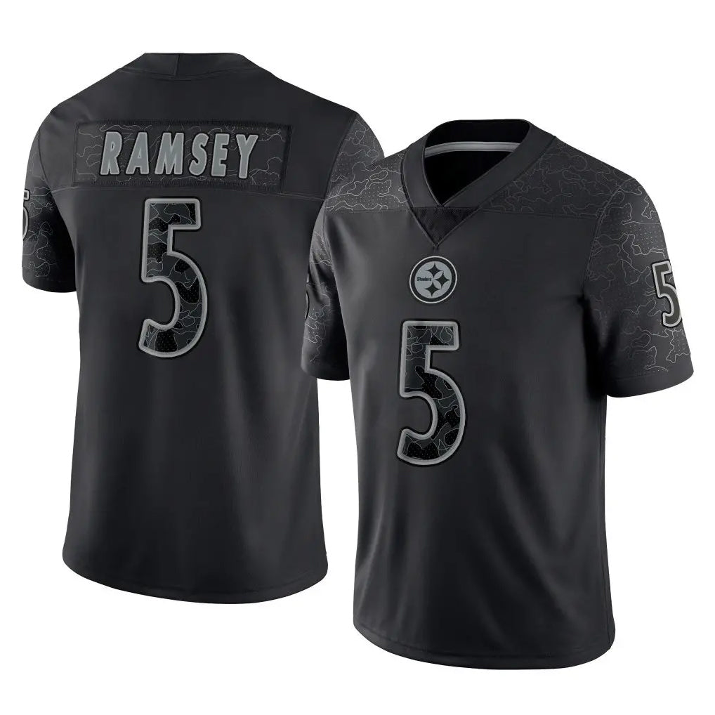 Parkc P.Steelers #5 Jalen Ramsey Player Black Reflective Limited Home Game Stitched Jerseys