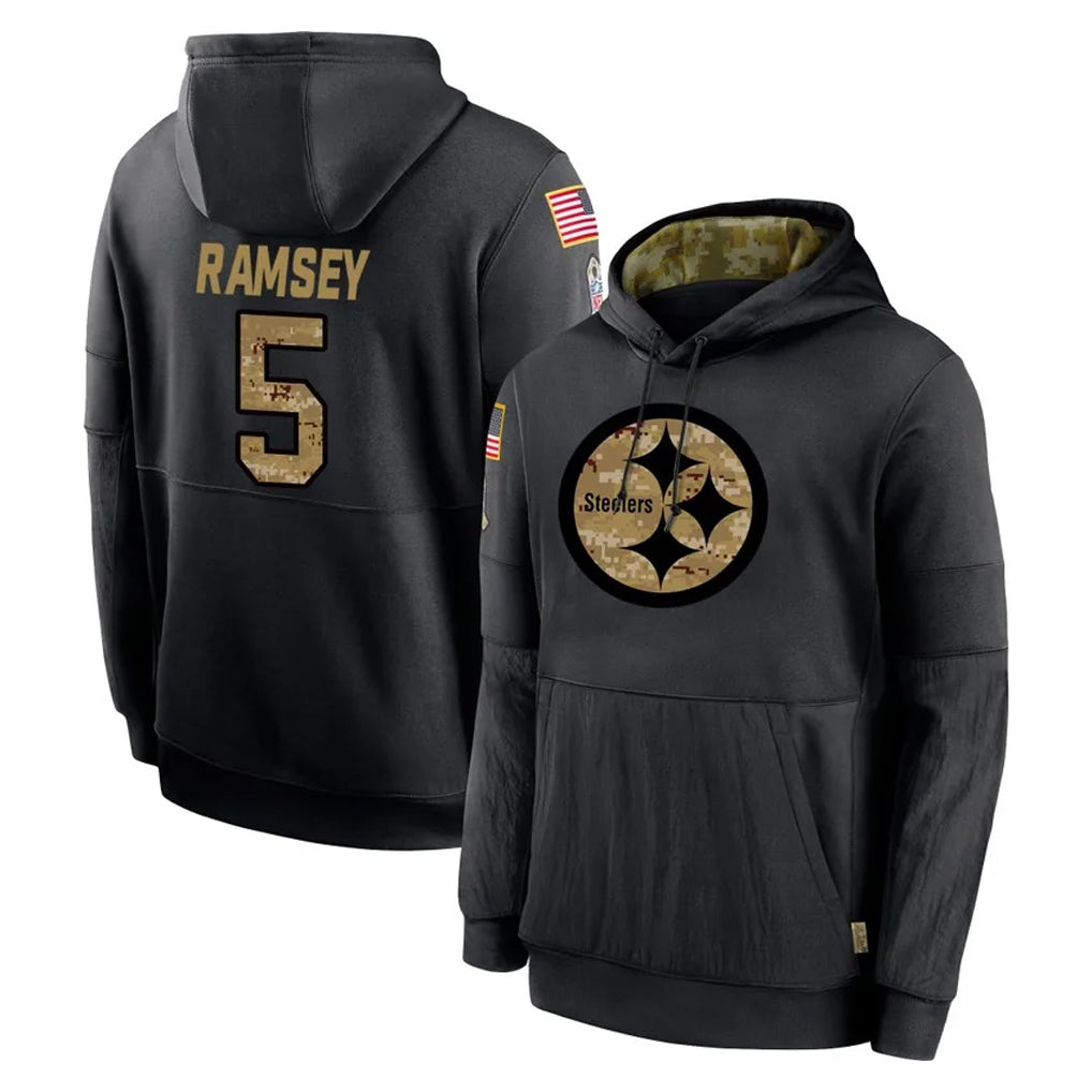 Parkc P.Steelers #5 Jalen Ramsey Player Black Salute to Service Hoodies Limited Game Stitched Jerseys