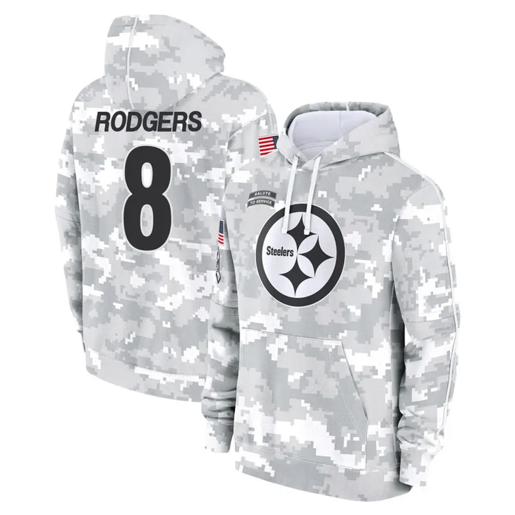 Parkc P.Steelers #8 Aaron Rodgers Player Arctic Camo Limited Salute to Service Pullover Hoodies Game Stitched Jerseys