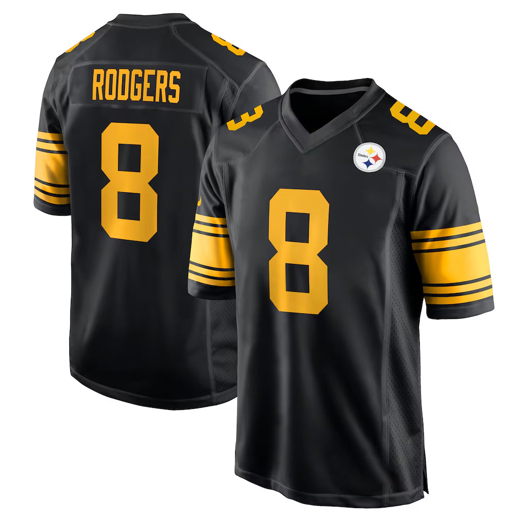 Parkc P.Steelers #8 Aaron Rodgers Player Black Color Rush Home Game Stitched Jerseys