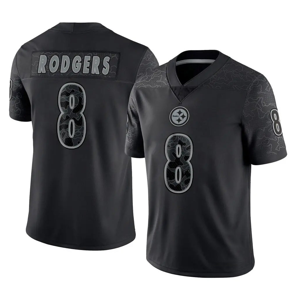 Parkc P.Steelers #8 Aaron Rodgers Player Black Reflective Limited Home Game Stitched Jerseys